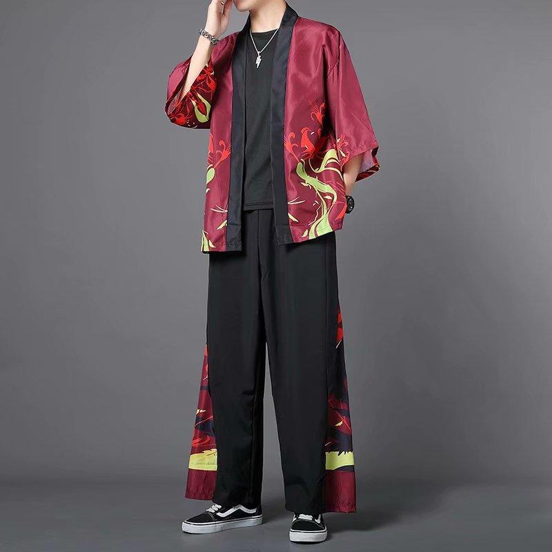 Product Introduction of Shirt three-piece set, summer casual sunscreen half-sleeve old-fashioned shirt set, unisex Menswear Overalls 18
