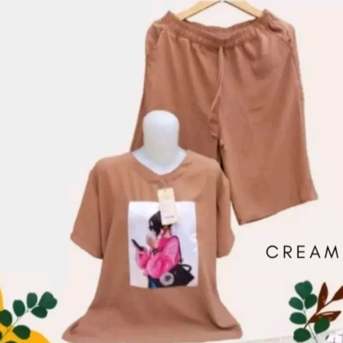 ZN PAHE 100 RIBU 3 ONESET KATUN PENDEK SABLON TERLARIS / Setelan dewasa / One Set Wanita Kekinian Nyaman Santai baju  wanita outfit hana korean style 5