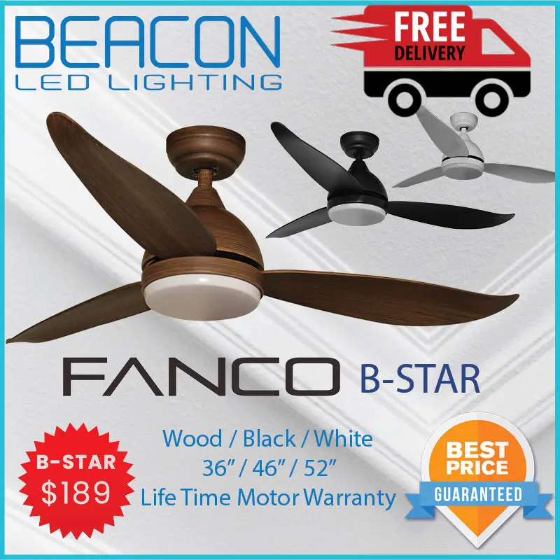 Beacon LED (4 years warranty) Fanco B Star Ceiling Fan with Light - 3 Blades 36 , 46 & 52 Inch - CHEAPEST IN TOWN!