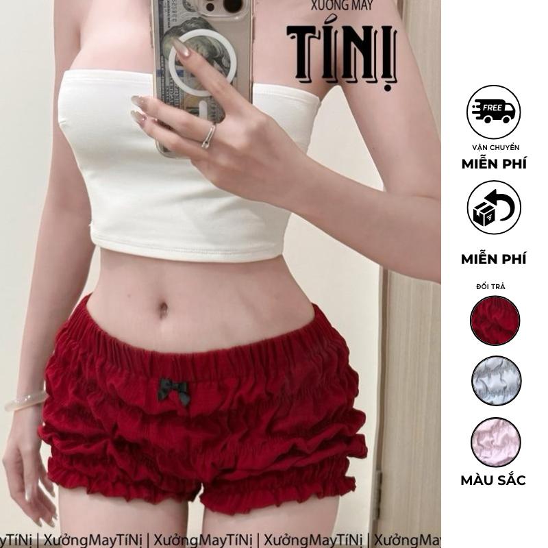 Quần Bí có Nơ vải xốp mỏng may nhún tôn vòng 3 đi biển