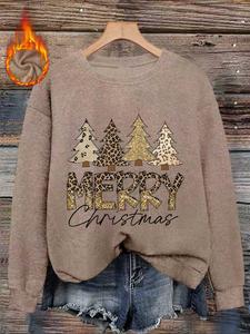 [Otoño e Invierno] Top de cuello redondo de lana sintética para mujer, estampado de árbol de Navidad y letras Merry Christmas, casual, top cómodo para ropa de fiesta.