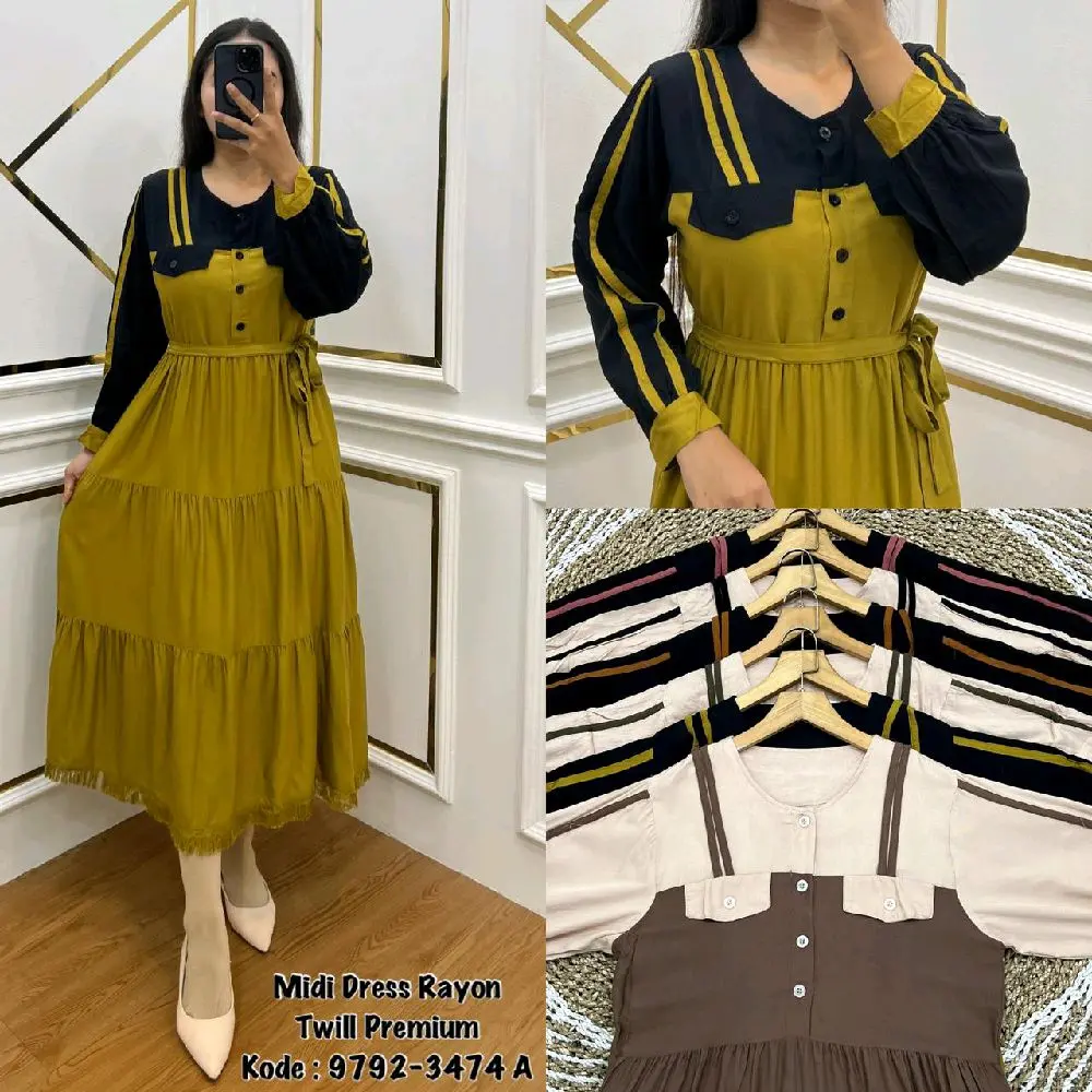 MIDI RAWIS KANTONG  BUSUI 4 MODEL TERBARU Gamis Muslim Rayon Twill Kancing