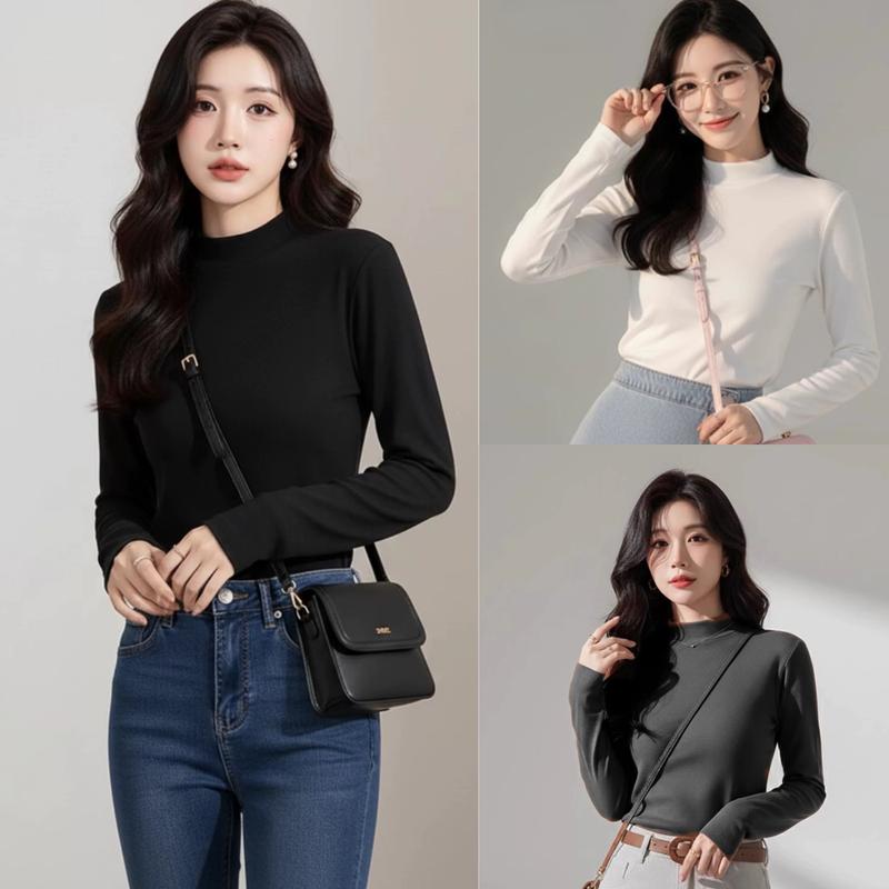 Áo thun giữ nhiệt nữ MIAA cổ cao lót nỉ co giãn tốt phong cách Hàn Quốc chuẩn hàng QC áo cao cổ thun tay dài