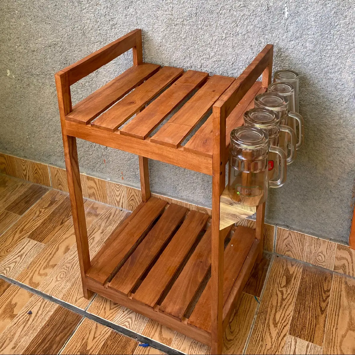 Rak Dispenser Rak Galon susun 2+Tempat Gelas bahan Kayu Mahoni