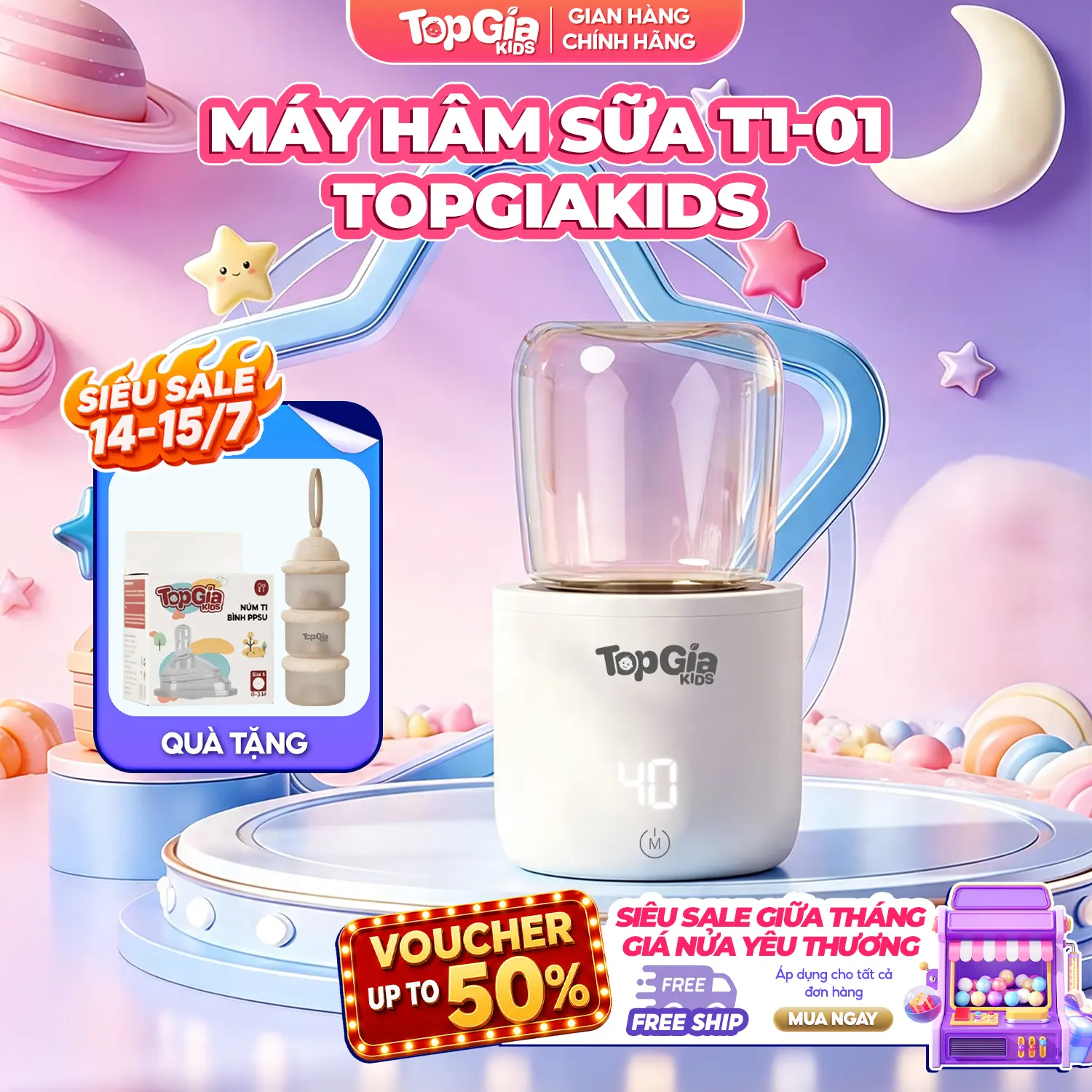 Máy Hâm Sữa Mini Cầm Tay Cao Cấp T1-01 TOPGIAKIDS, Màn Hình Led Cảm Ứng Thông Minh, Pin 5000 mAh. Bảo hành 3 năm, lỗi 1 đổi 1 trong 30 ngày (Tặng kèm 1 bình hâm sữa và 4 đầu chuyển đổi cổ bình)(289)