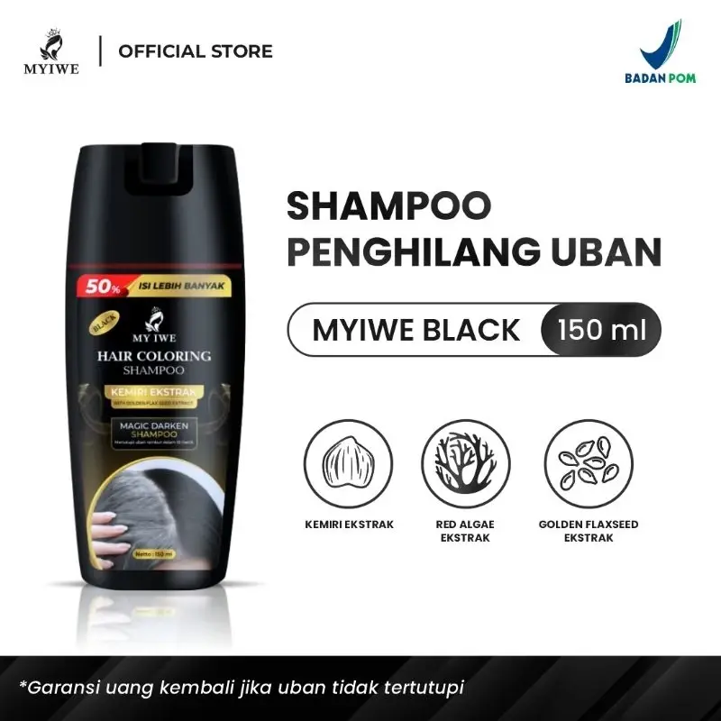 My Iwe Hair Coloring Black Shampoo Original Untuk Mewarnai Penghitam Rambut Berkilau Penghilang Uban, Rontok
