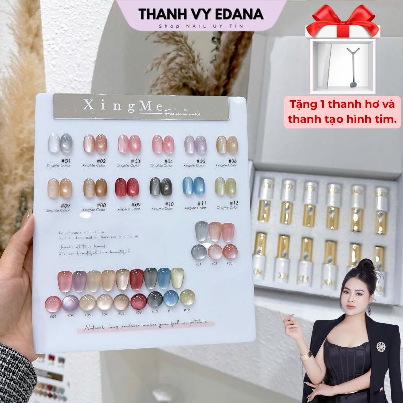 Sơn mắt Mắt mèo cực quang giọt nước trắng sét 12 màu kèm bảng màu cao cấp [TẶNG 1 NC VUÔNG và THANH TẠO HT]