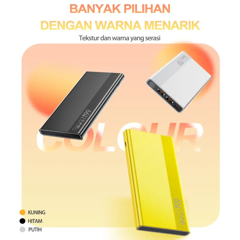 66W Super Fast Charging Power Bank LED Display Powerbank 20000mAh Dual Output Port USB Type-C Ponsel Charger 5