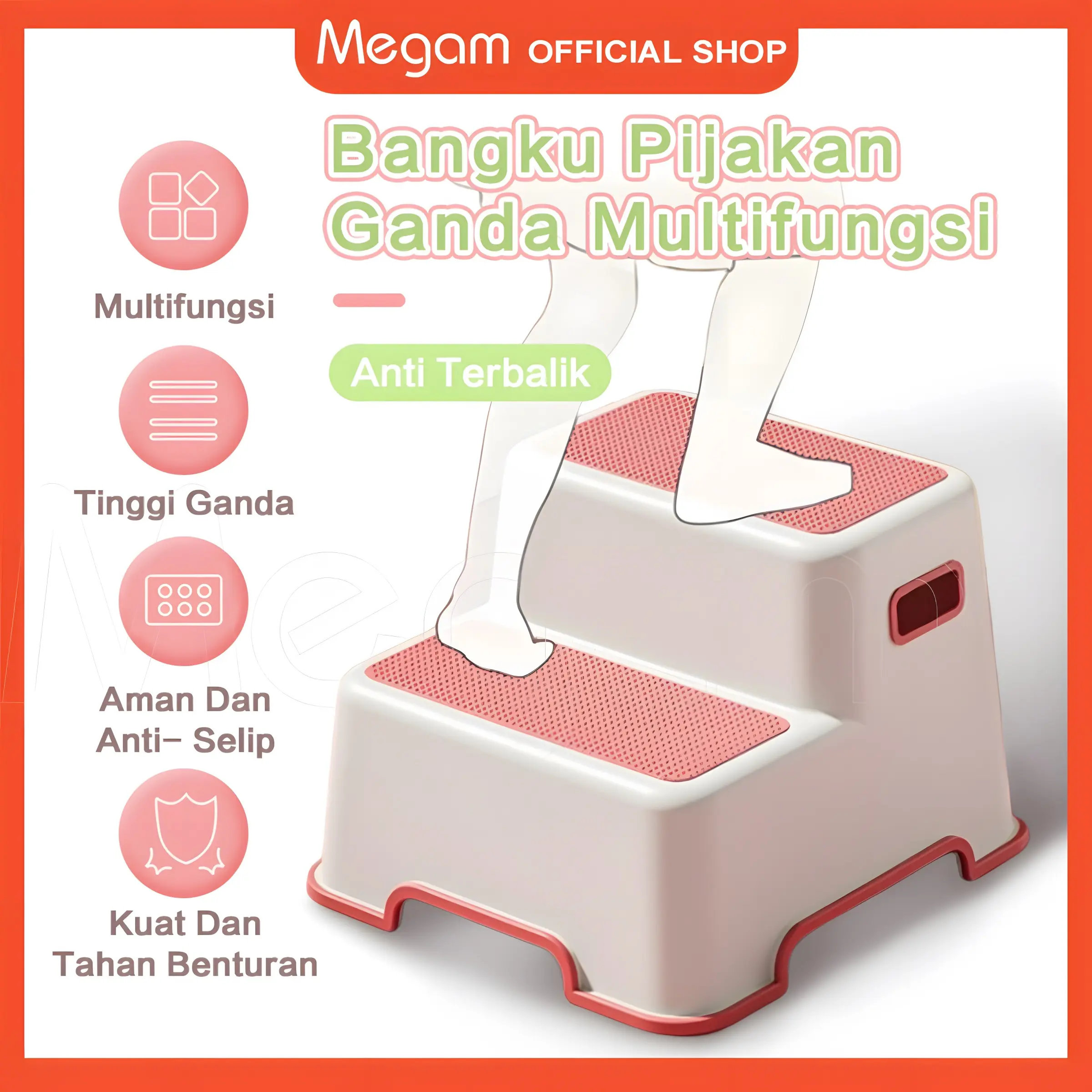 Megam Bangku Pijakan Kaki Anak Anti Slip Tangga Pijakan Anak Stepstool Tangga Toilet Anak Baby Step Stool HSB816