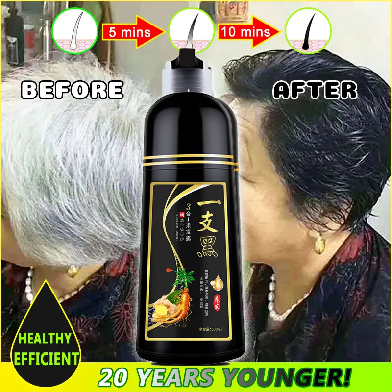 500mL Natural Black Hair Shampoo Hair Dye Professional 3-In-1 Wash/Nourish/Dye Grey Hair White Hair Turn To Black
