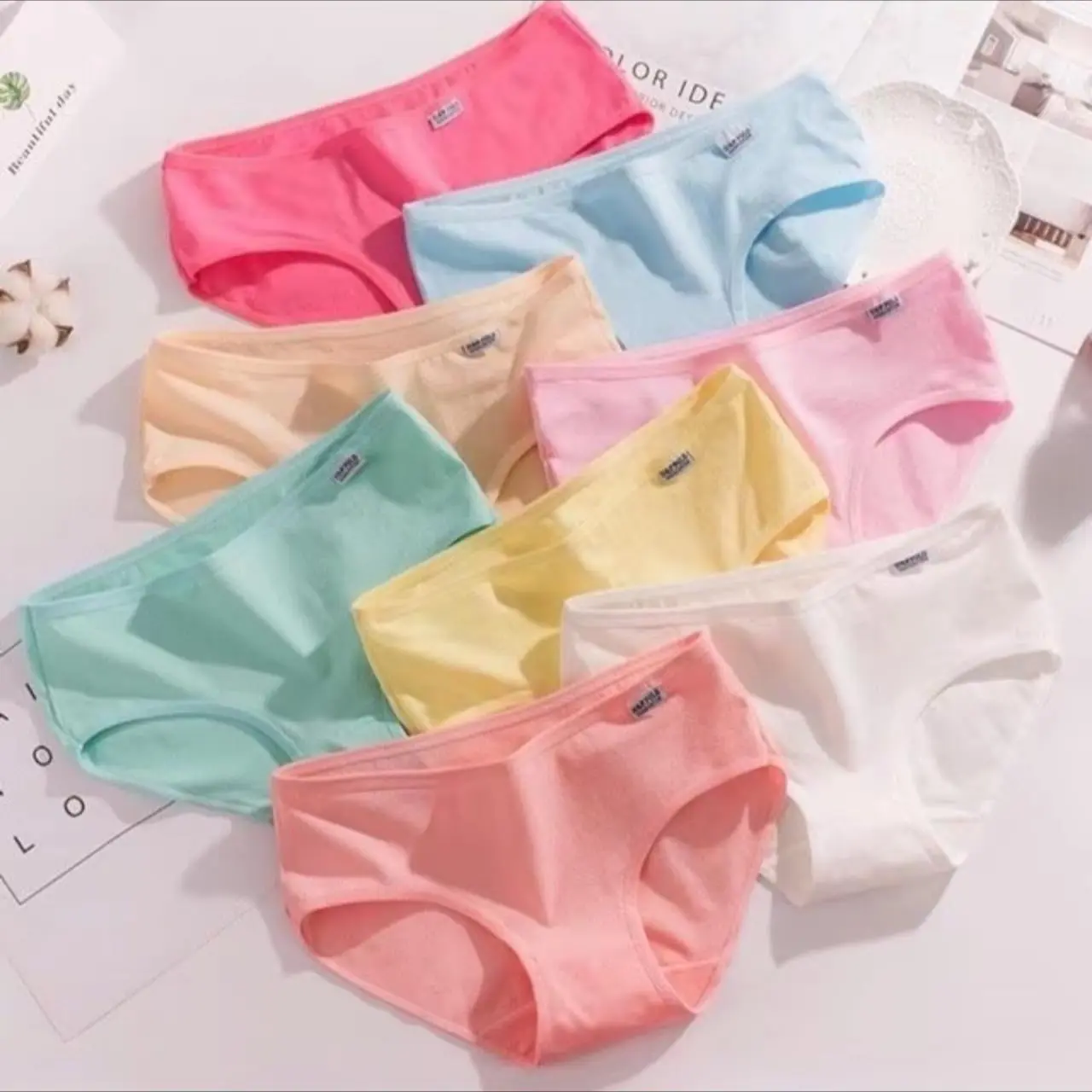 12 /6 Pcs Plaim Design Assorted Color Assorted Desing Panties Lingerie Womenswear Print Comfort Lady Breathable Comfortable Bikini Cotton Day Stretchy Top Innerwear Spandex
