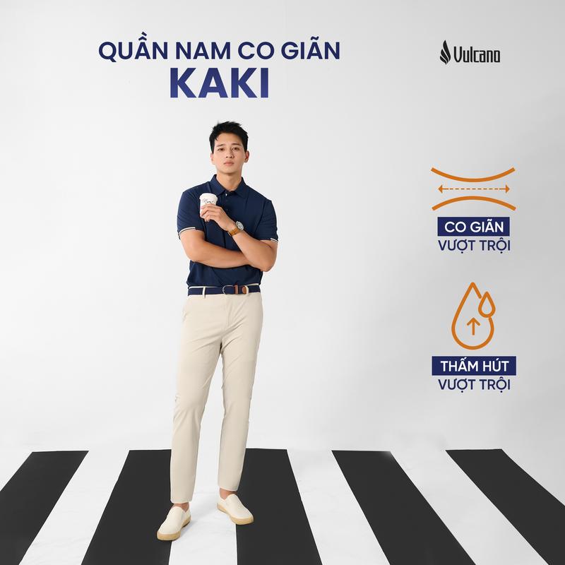  Quần kaki nam Phom Slim Fit co giãn 4 chiều thoáng khí chất liệu Polyester Vulcano 5003 
