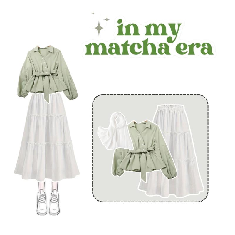 Set Baju Oary Blouse Sage + Rok Ruffle Panjang + Pasmina Ceruty Baby Doll Mauve untuk Wanita Modern | BS47- Crepe, Cantik 1