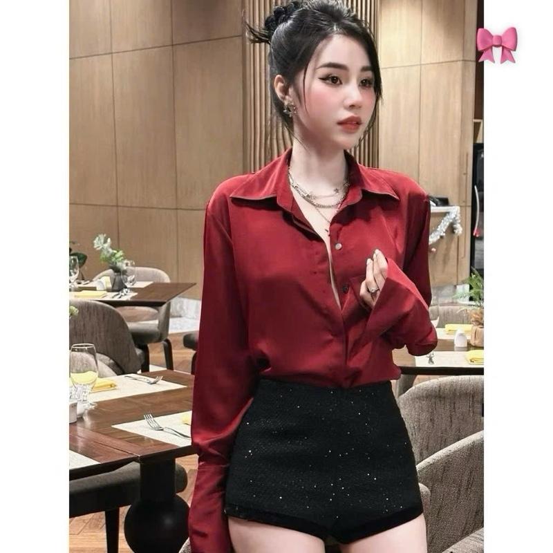 SƠ MI TAY DÀI LỤA TRƠN SATIN SANG TRỌNG -H31 0