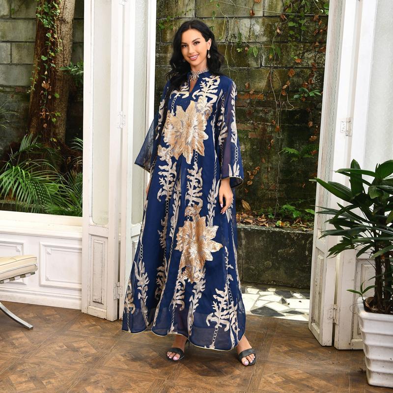 Product Introduction of Baju raya Middle East Cross border Golden Pearl Embroidered Yarn Muslim Female Jalabiya Dubai Arab Abaya 3
