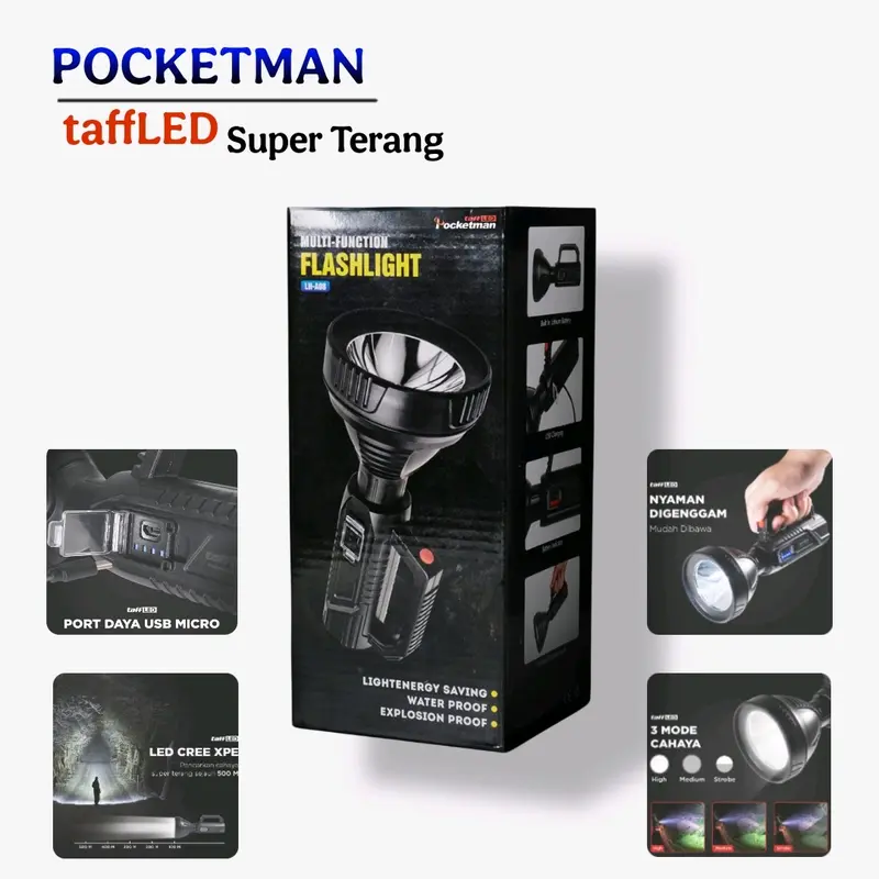 SENTER LED CREE XPE TAHAN AIR RECHARGEABLE 3 MODE JARAK JAUH POCKETMAN Usb Baterai 0