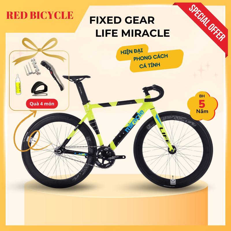 Xe Đạp Fixed Gear Life Miracle - Khung Sườn Nhôm, Đùi Đĩa  48T, Xích Hạt Đậu