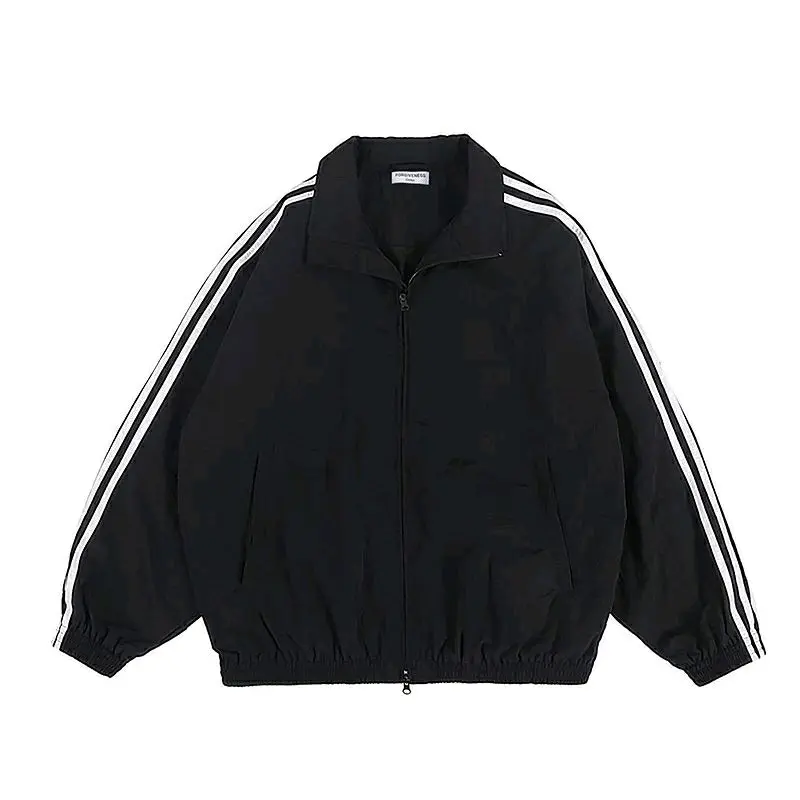 jaket & mantel Jaket Track Distro Windbreaker Parasut Shoft - Pria Waterproof Casual Keren Simple varsity jacket outfits bomber vintage Nyaman Outdoor premium Hitam Sporty twist perasut 1