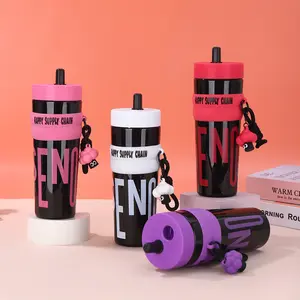 Botol Minum Plastik Happy Supply Chain 900 ML Stylish Serbaguna Free Gantungan