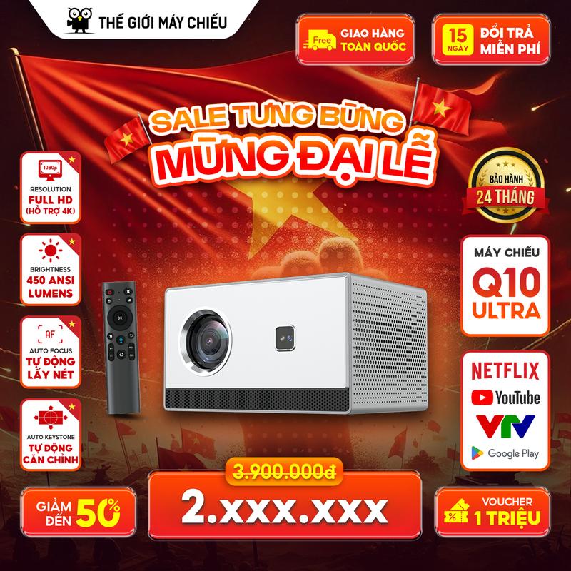 MÀN KHUNG GHÉP Máy Chiếu xem phim Mini Q10 Ultra Full HD Ống Kính Quang Học Chống Bụi 99% Android 12 Projector Led Bluetooth máy chiếu