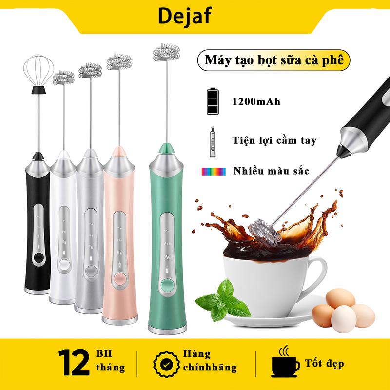  Máy đánh bọt cà phê Dejaf sạc điện chính hãng – Tạo bọt sữa mịn 2 đầu inox đa năng đế sạc USB tiện lợi kèm phụ kiện 