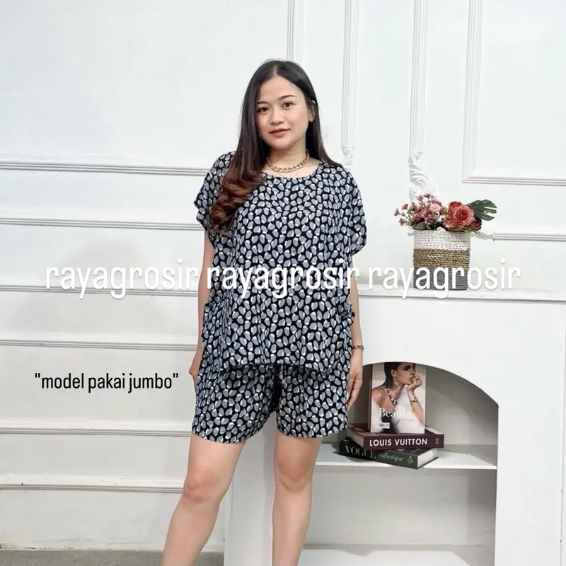 Setelan Baju Tidur Bahan Rayon Bali Wanita Celana Pendek Motif Piyama Dewasa 7