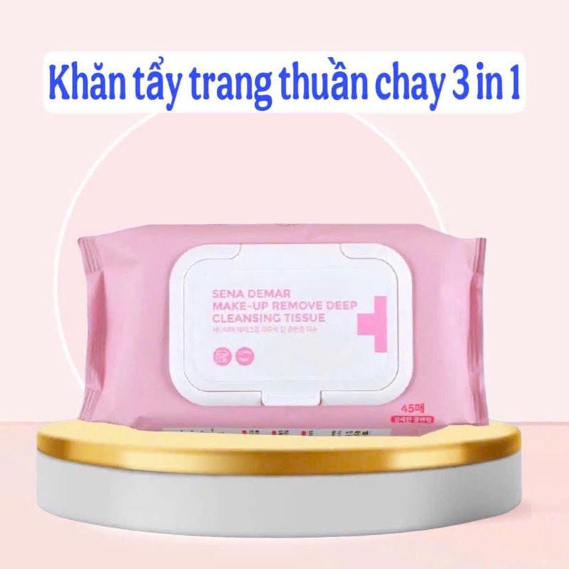 Khăn Tẩy Trang 3 In 1 SenaDemar Hàn Quốc Gói 50 Miếng Loại Bỏ Dầu Thừa - make up