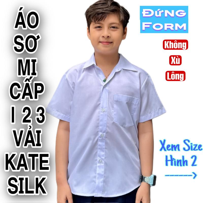 Áo sơ mi Nam cấp 1 2 3 màu Trắng Xanh ngắn tay có túi vải kate silk lạc đà có Bigsize Menswear Có Cổ có cổ áo sơ mi nam cộc tay nam