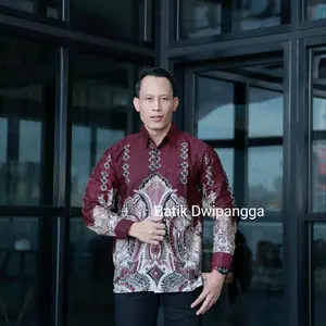 Burgundy Gunungan  Kemeja Hem Batik Solo Katun Premium Pria Cowok Motif Mewah Kondangan Lengan Panjang Lengan Pendek Baju Nyaman Formal
