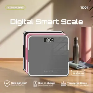 LUNALIFE Timbangan Badan Digital TD01 28x28x2cm ABS Tempered Glass 180kg Garansi USB Charge Kaca Tipis Kuat