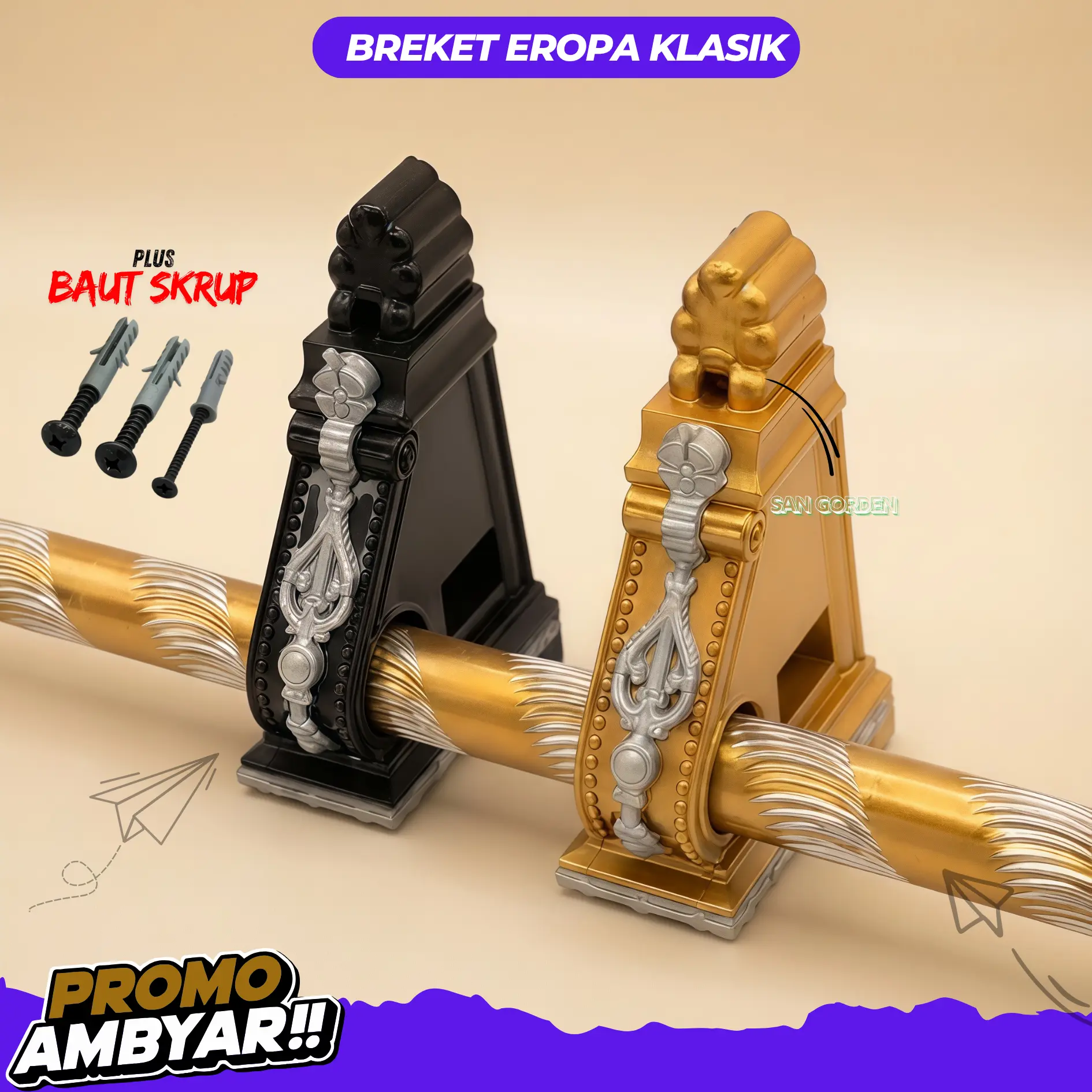 BRAKET GORDEN  NEW EROPA PREMIUM QUALITY kaki rel tiang gorden dan rel alumunium batang hordeng PLUS BAUT