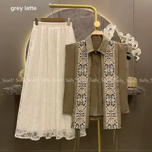 sally scarf parisia set rok outer, setelan vest polos motif, rok lace brukat