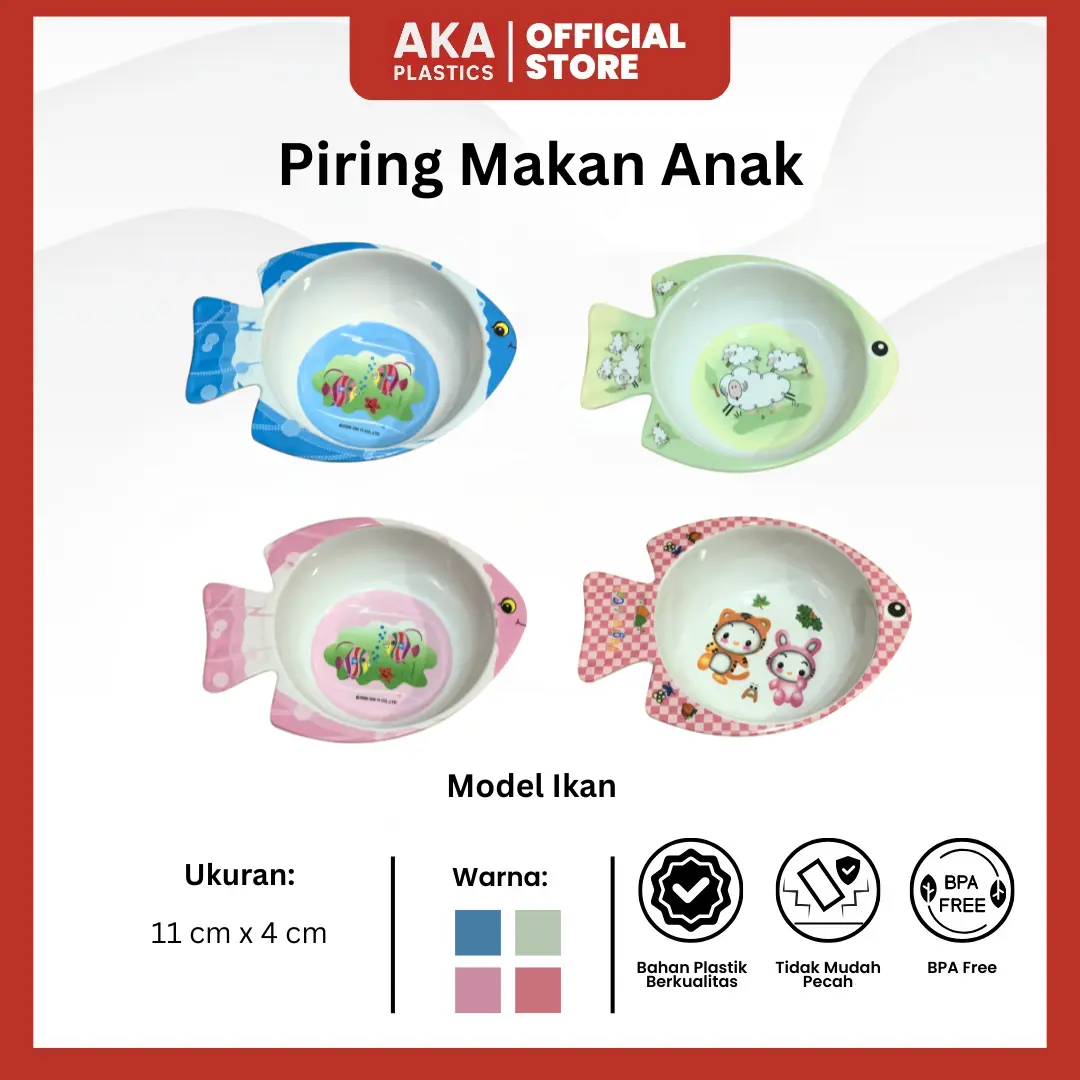 Piring/Mangkok Makan Anak Melamin Food Grade Karakter Ikan - Tempat Makan Bayi Aman Tahan Panas - AKA Plastics