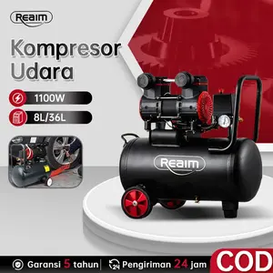 [Diskon Eksklusif untuk Siaran Langsung] REAIM Kompresor Angin 8L/36L Oiless Listrik 1100W dengan Oil-Free Technology & Regulator Tekanan Otomatis untuk Industri & Bengkel