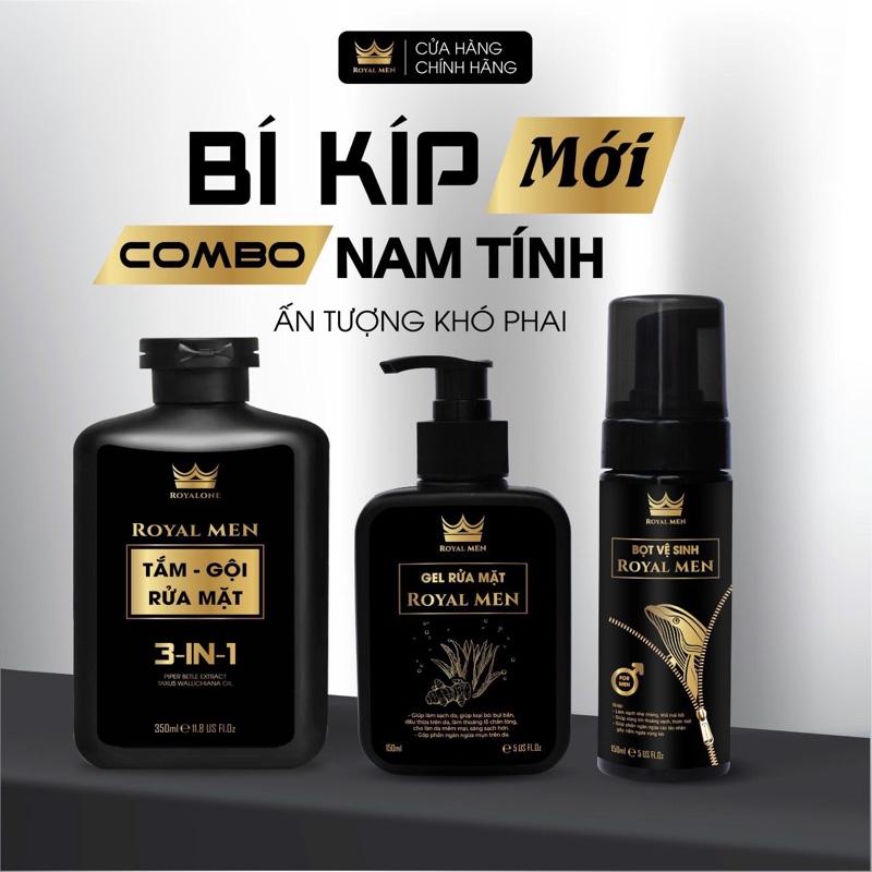 Combo 3 Sản Phẩm ROYALMEN Sữa Tắm Gội 350ml & Gel Rửa Mặt Nghệ Lô hội 150ml & Bọt Vệ Sinh Nam 150ml Dung Dịch kem tẩy dung dịch vệ sinh nam Sữa tắm bot Dầu salicylic acid