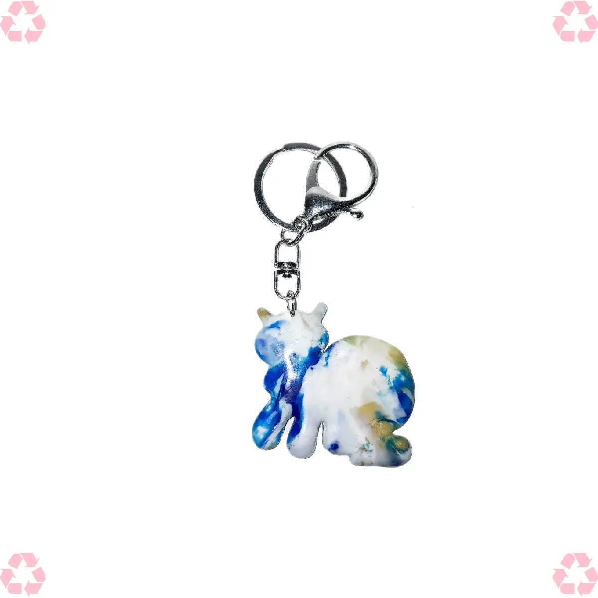 Recycle keychain | KC-004 - white, blue & gold tone
