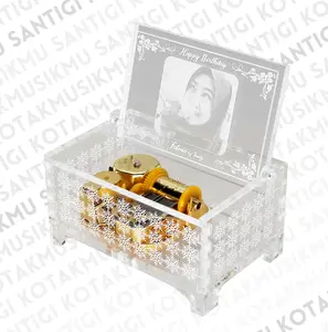 Kotakmusik Akrilik Besar Otomatis - Foto dan Tulisan - Hadiah Unik Kado Ulang Tahun Pernikahan Handmade 9x6x5 cm Pilihan Lagu Happy Birthday I Just Called To Say I Love You