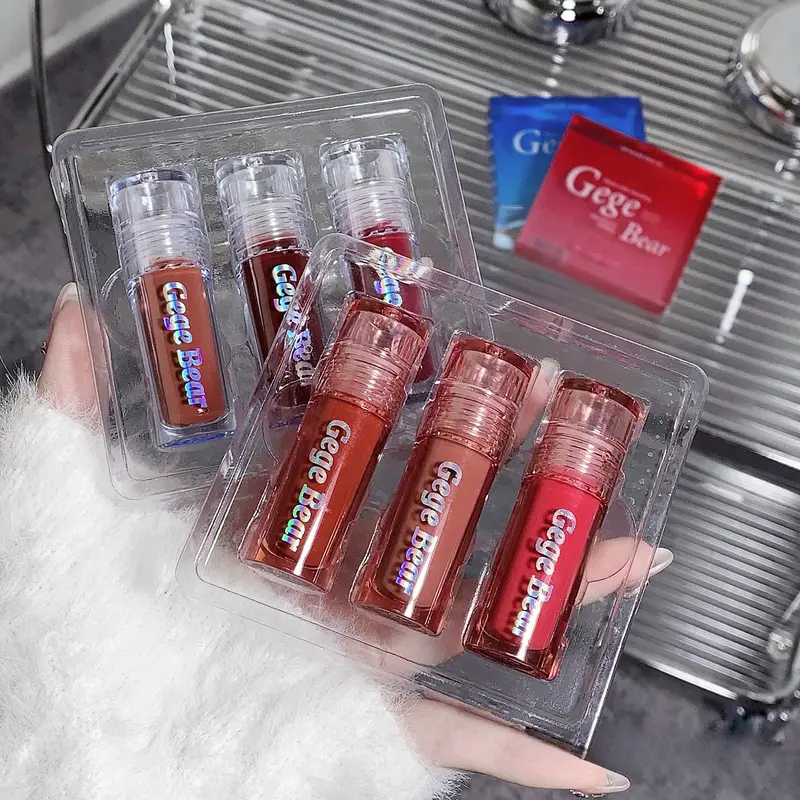 ICoD] 3Pcs setlipgloss Cermin, Lip Color Hydrating, Liquid Lipstick lipgloss Tahan Lama, untuk Makeup Bibir Bercahaya untuk Wanita dan Gadis sebagai Hadiah. 4