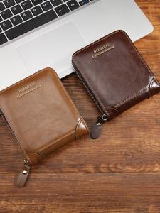Estuche de cuero para licencia de hombre, estilo vintage simple, billetera corta casual con clip de dinero, portatarjetas con cremallera multifuncional