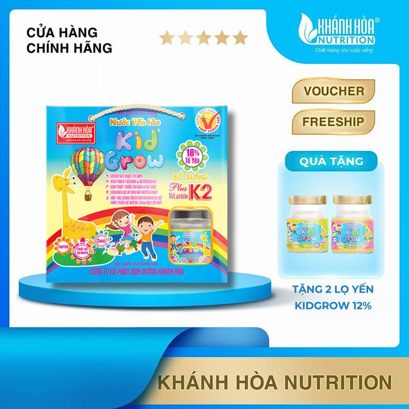   Hộp 6 tặng 2  Nước Yến Sào Dành Cho Trẻ KidGrow 18% Tổ Yến Bổ Sung Vitamin K2 - Khánh Hoà Nutrition - Hộp 8 Lọ x 70 ML 
