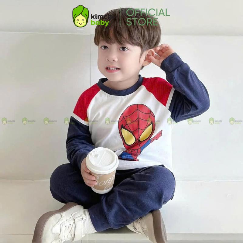 10-29KG Bộ Dài Tay Thu Đông Người Nhện 2025 Cotton Cao Cấp Cho Bé Trai KIMCHIBABY Vải Cotton 4C premium định lượng 190gsm dày dặn giữ nhiệt co giãn 4 chiều Bộ Quần Áo Cho Bé Mặc Nhà Thu Đông KD501