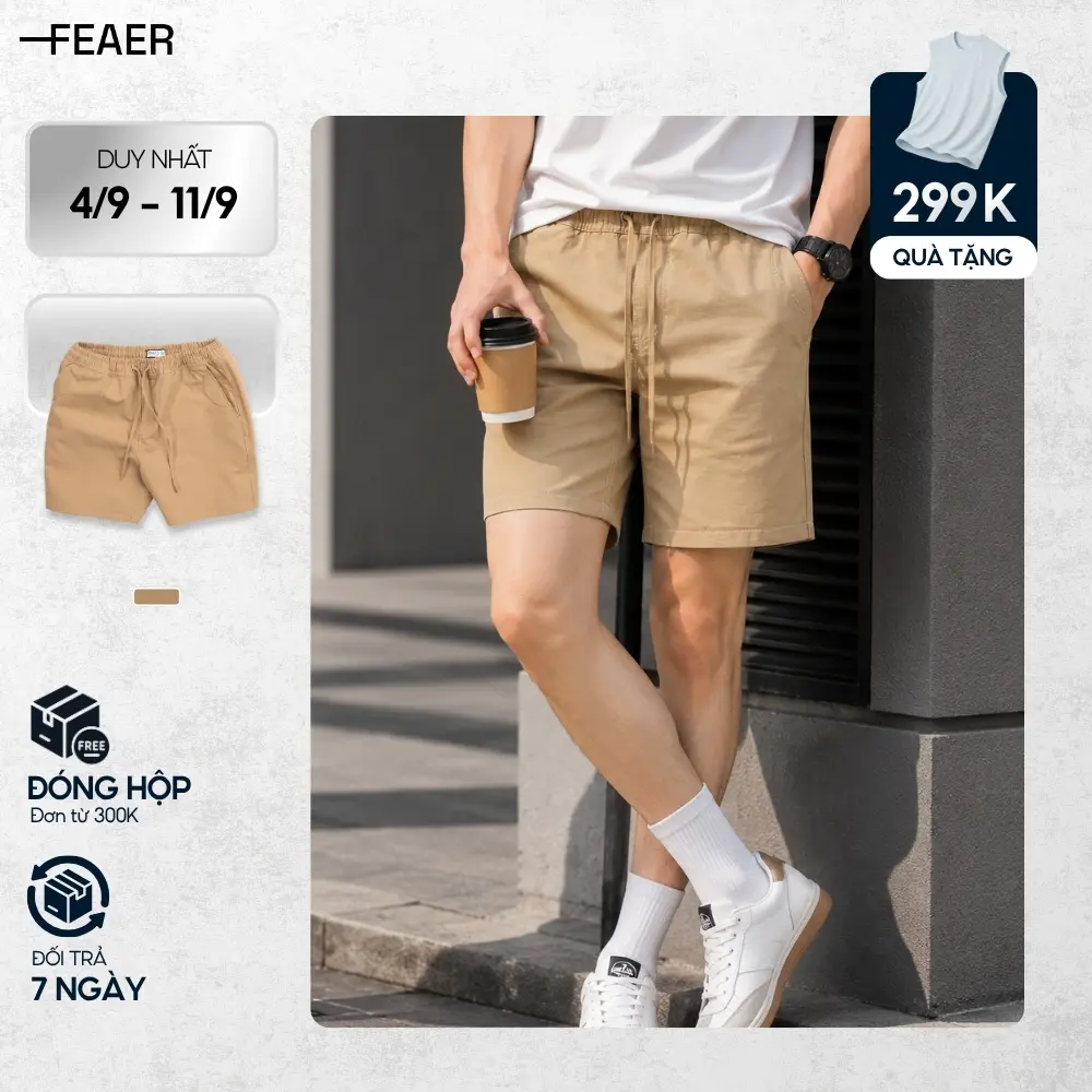 [UPDATE MÀU VÀNG CÁT] Quần Short Nam Vải Kaki Có Túi, Dây Rút Đa Năng, Cao Cấp, Trẻ Trung - FEAER DENIM