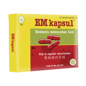 Borobudur Herbal - EM Kapsul Kemasan 12 Kapsul Strip - Membantu Melancarkan Haid - Bersertifikasi  HALAL - NO. BPOM TR 082383361