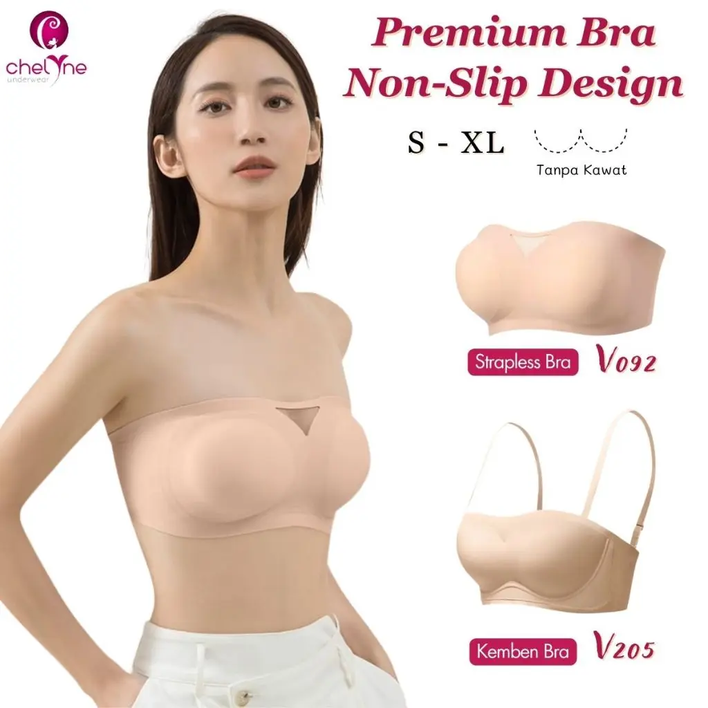 Chelyne BH Premium Seamless Lycra Silky Skin V092 / V205 Half Cup Strapless Bra Kemben Polos - Comfortable Daily Bra - Big Size Bra S-XL Cup C