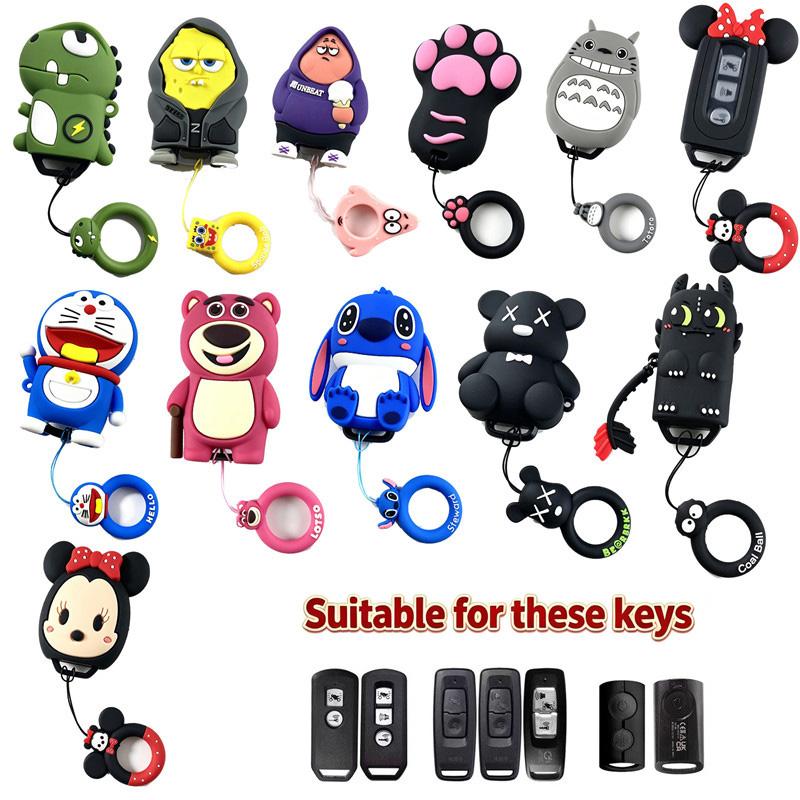 Bao chìa khóa xe máy họa tiết hoạt hình, tương thích với Honda: PCX160, Vario125, Click125i, Beat Deluxe, Stylo160, SH125i; và Yamaha: NMAX155, Connected, Aerox, Lexi, NVX155, Lexi 125, Fino, NMAX125. Ốp chìa khóa xe máy họa tiết hoạt hình.