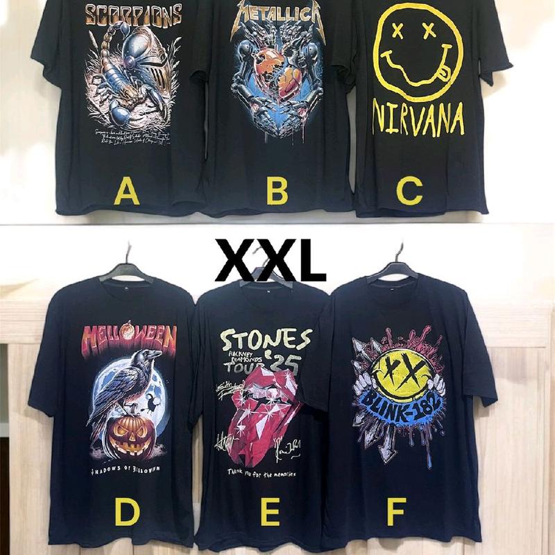 Paket 3 Kaos Band Oversize/2XL Semi Katun Dewasa dengan Sablon Plastisol Hitam - Variasi, Distro, Motif, Polos, Oblong, Pria, Panjang, Wanita 0