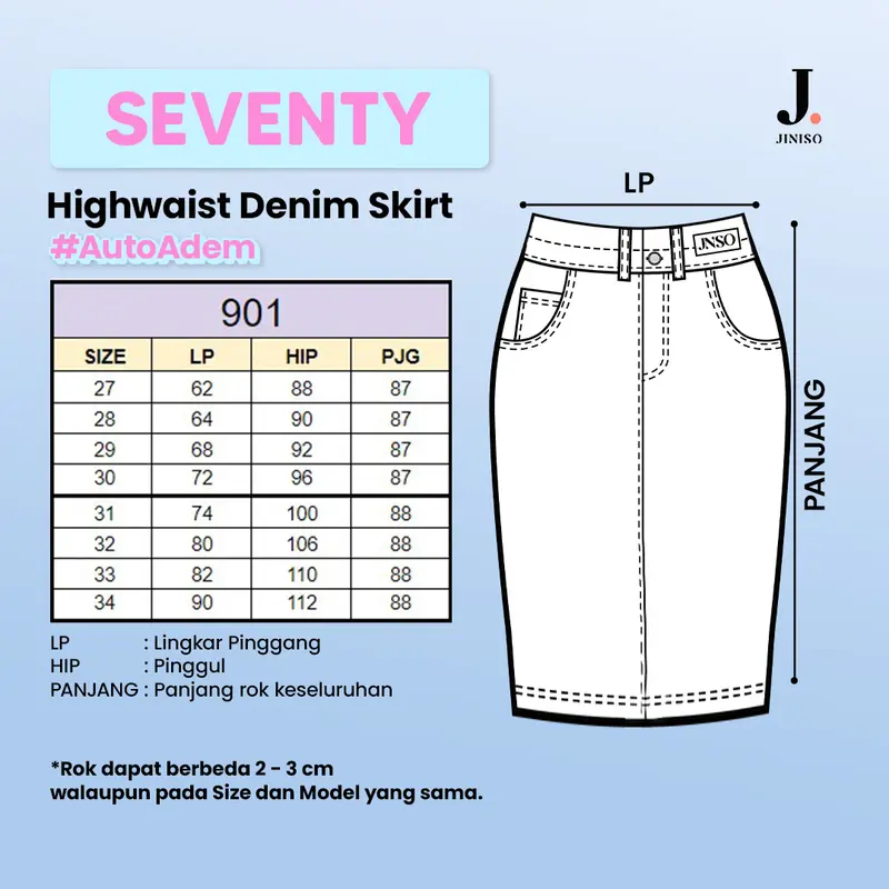 JINISO SEVENTY - 901 Slit Highwaist Rok Jeans Wanita Warna Khaki 1