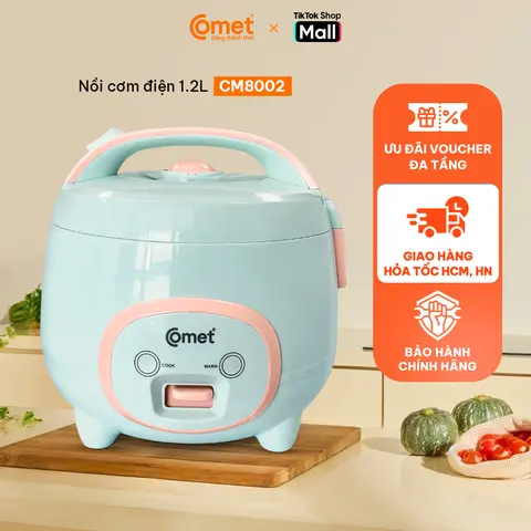 Nồi Cơm Điện 1L2 COMET - Gia đình 2 đến 4 người - Lòng nồi chống dính cao cấp, dễ vệ sinh, tiết kiệm điện, phù hợp gia đình nhỏ - CM8002
