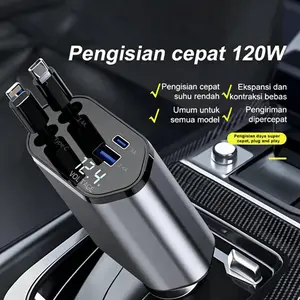 Charger Mobil Fast Charging 6A 120W 4in1 Desain Portable Cocok Semua Gadget Mobil COD