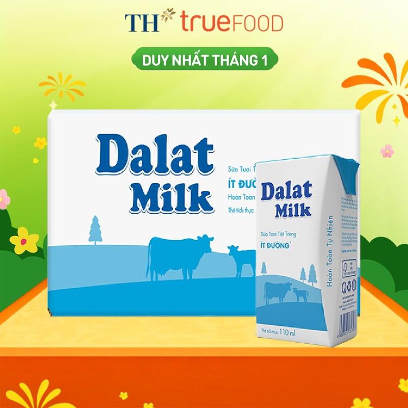  Thùng 48 hộp sữa tươi tiệt trùng Dalatmilk ít đường 110 ml  110 ml x 48  